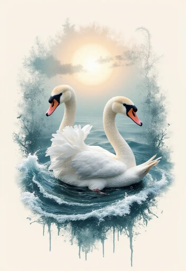 30 Graceful Swan Tattoo Ideas for a Timeless Look - 29. Swans with Ocean Waves