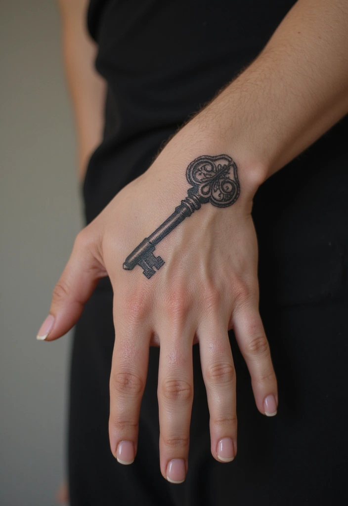 30 Symbol Hand Tattoos for Men That Speak Volumes - 29. The Key and Lock