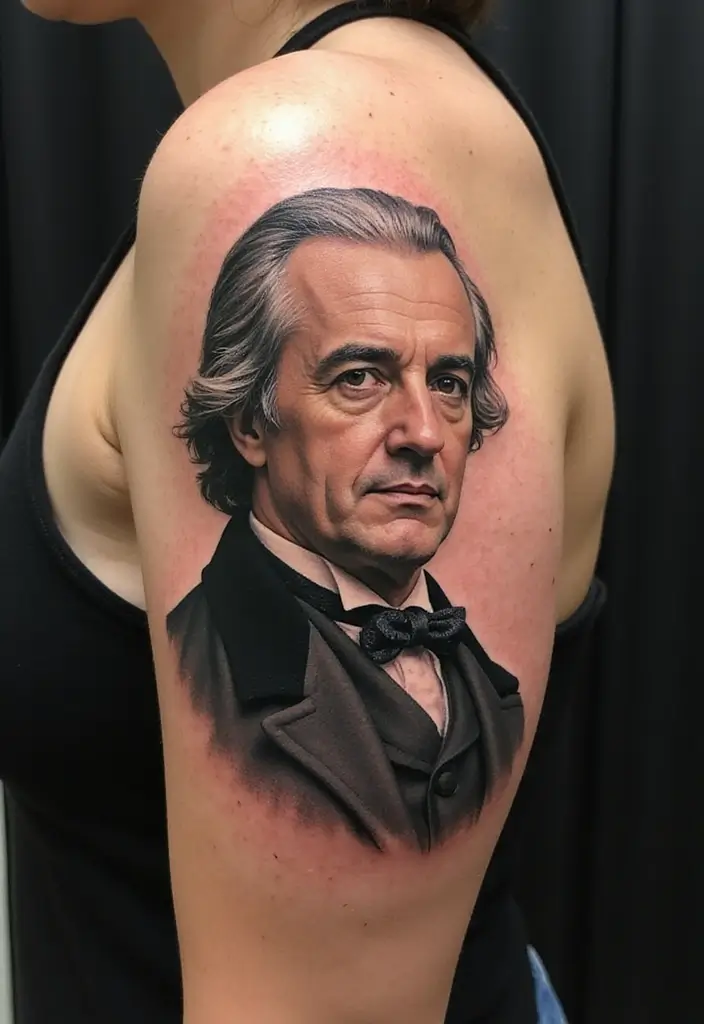 30 Tattoo Shoulder Designs for Women with Feminine Flair - 29. Historical Figures