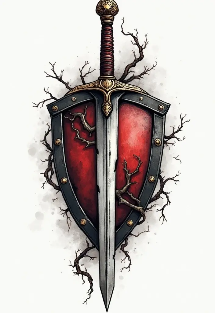 30 Tattoos That Signify Strength and Resilience - 29. Shield and Sword