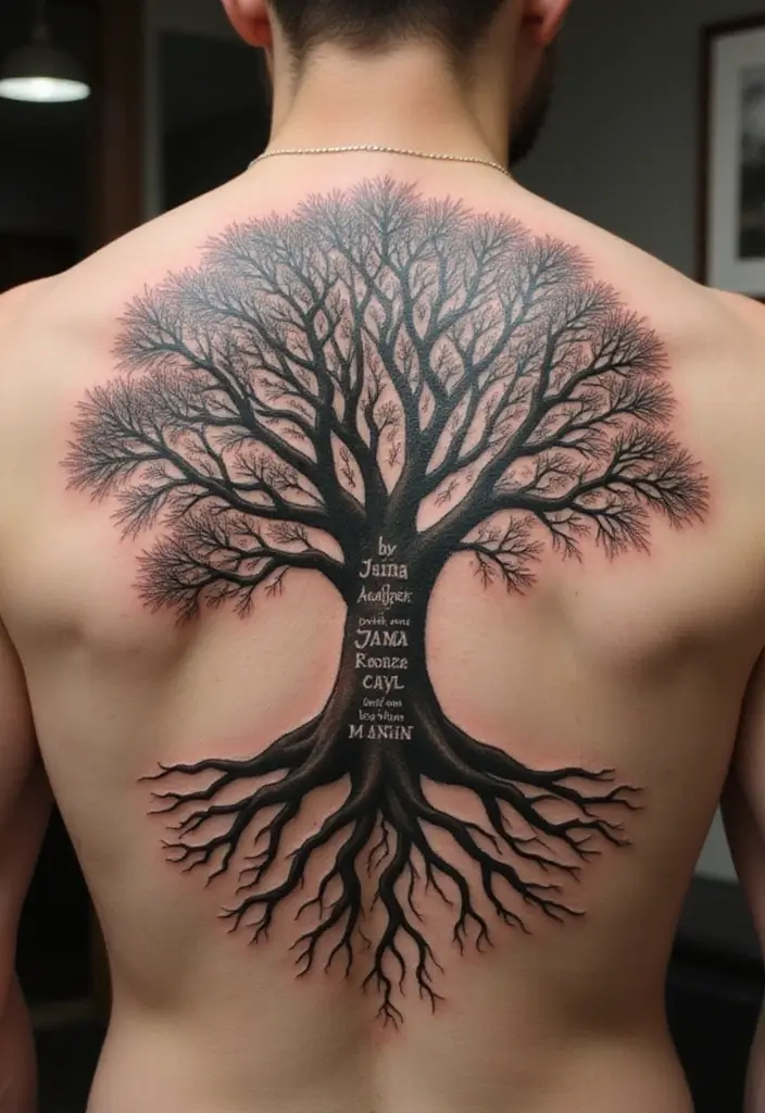 30 Tree on Shoulder Tattoo Ideas That Look Stunning - 29. Family Roots