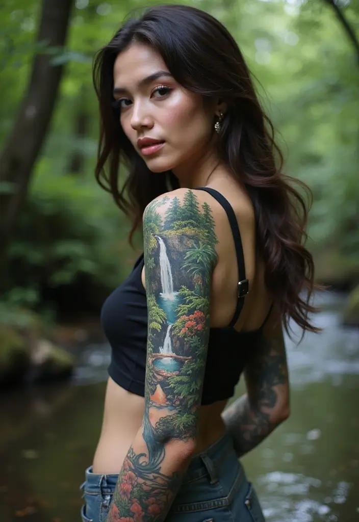 30 Water Tattoo Sleeve Ideas Full of Fluid Motion - 29. Water Elements in Nature
