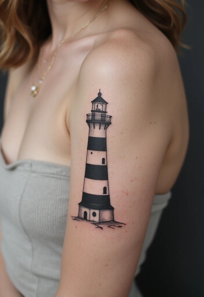 30 Women’s Popular Tattoos That Never Go Out of Style - 29. Minimalist Lighthouse