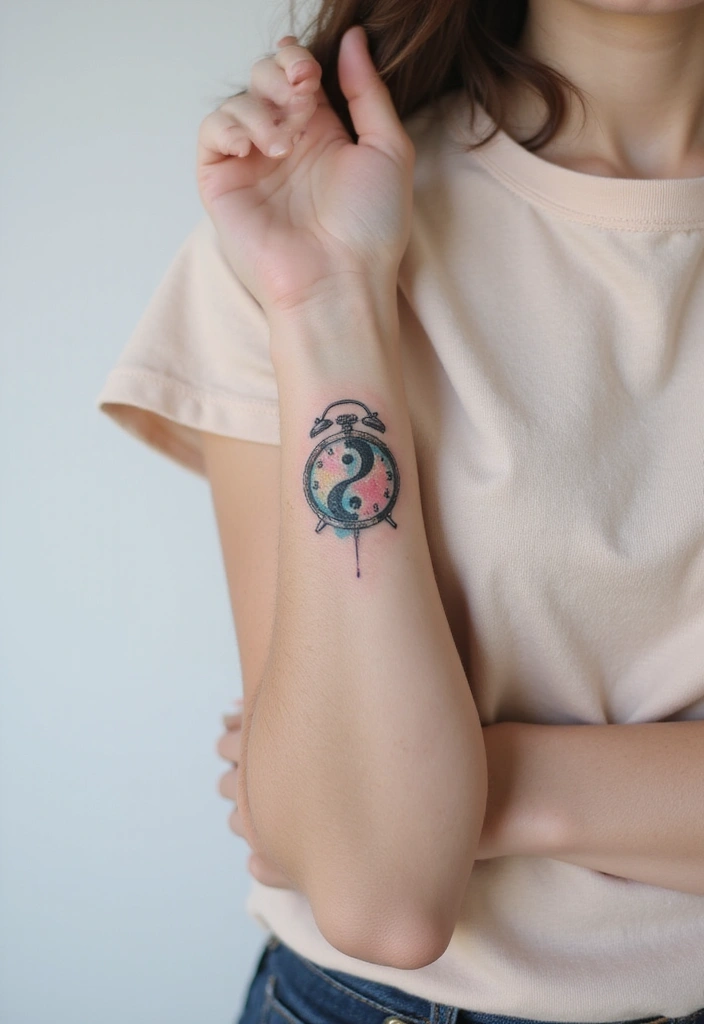 30 Yin Yang Wrist Tattoo Ideas for Balance and Harmony 29 30 Yin Yang Wrist Tattoo Ideas for Balance and Harmony - 29. Yin Yang with Clock