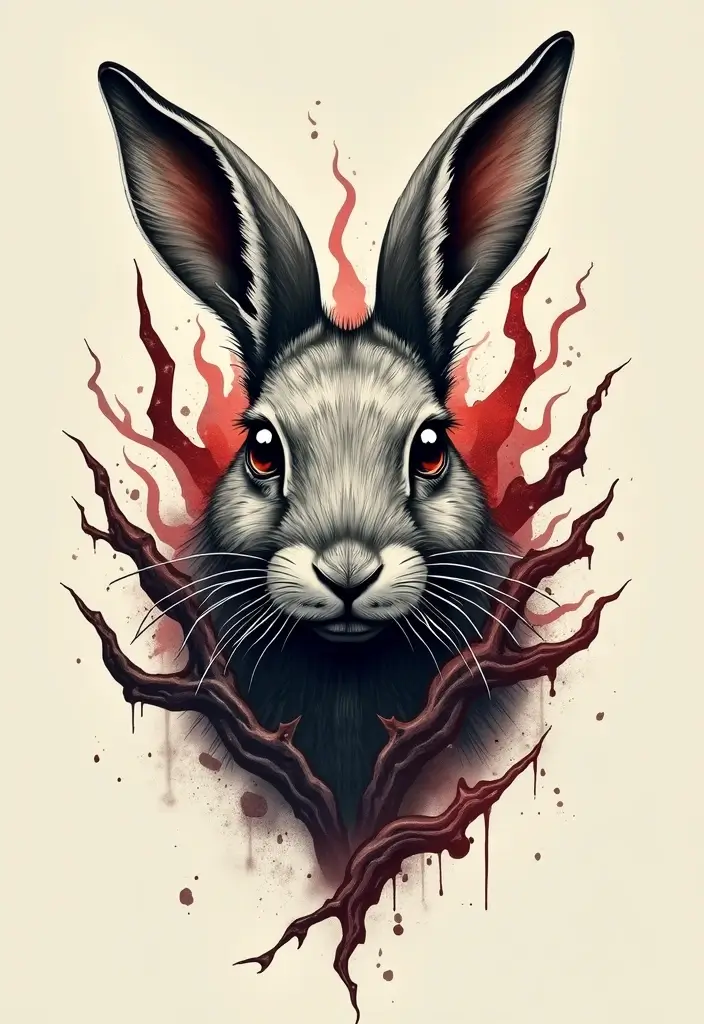 30 American Traditional Rabbit Tattoo Inspirations - 2. The Fierce Rabbit