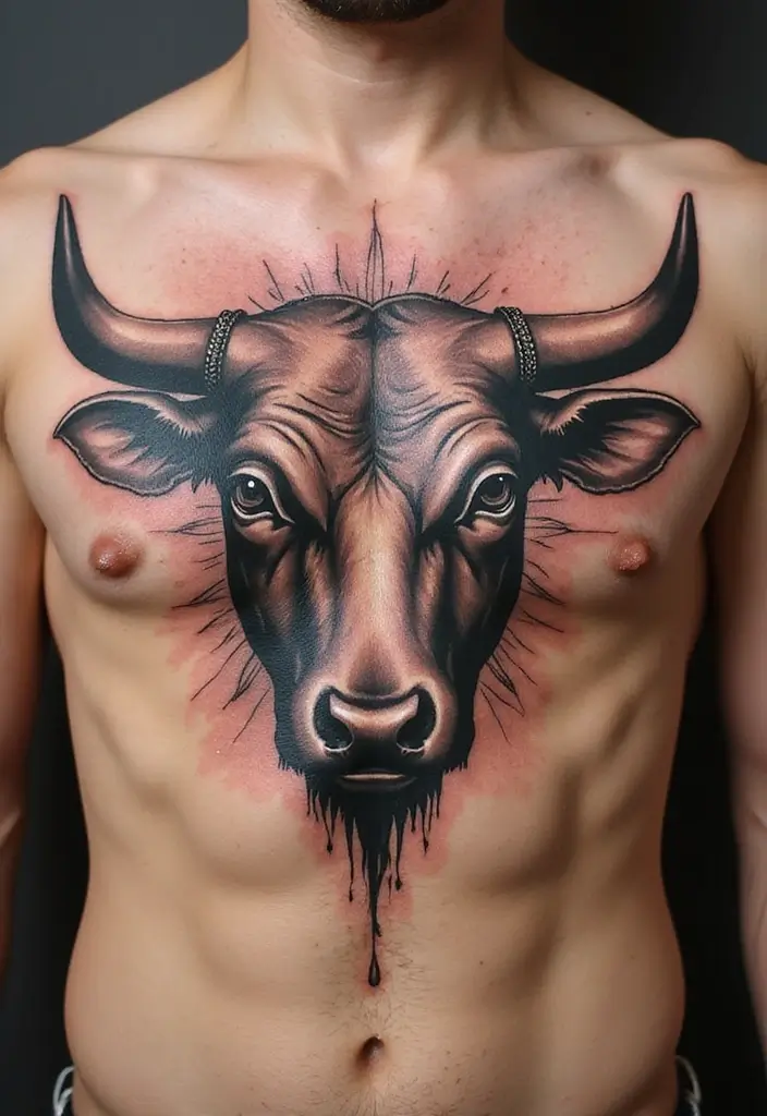 30 Bull Tattoo Chest Ideas Full of Strength - 2. Traditional Bull Head