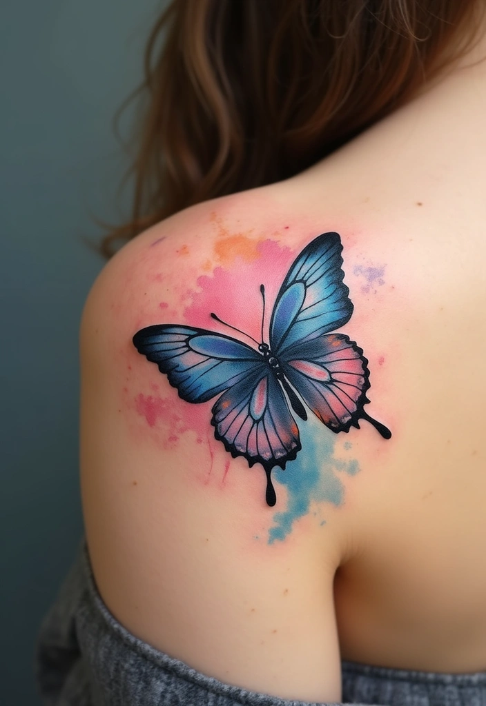 30 Butterfly Tattoos on Shoulder for Graceful Inspiration - 2. Watercolor Wonders