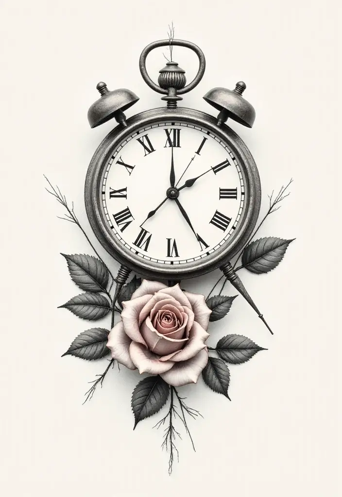 30 Clock and Rose Tattoos That Symbolize Time and Love - 2. Minimalistic Charm