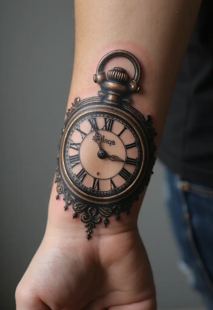30 Clock Tattoo on Hand Ideas That Stand the Test of Time - 2. Vintage Pocket Watch