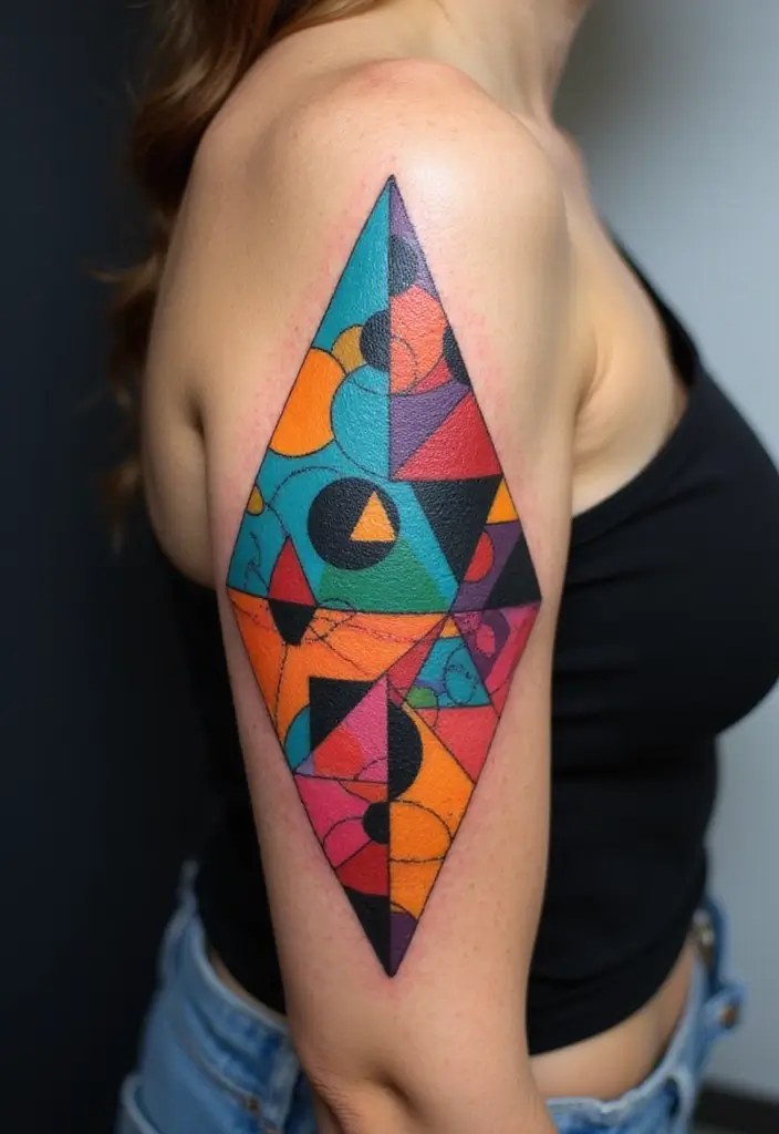 30 Colorful Arm Tattoos That Pop with Style - 2. Geometric Glow