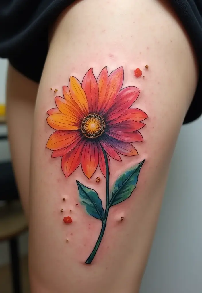 30 Colorful Daisy Tattoo Inspirations Full of Joy - 2. Vibrant Watercolor Blooms