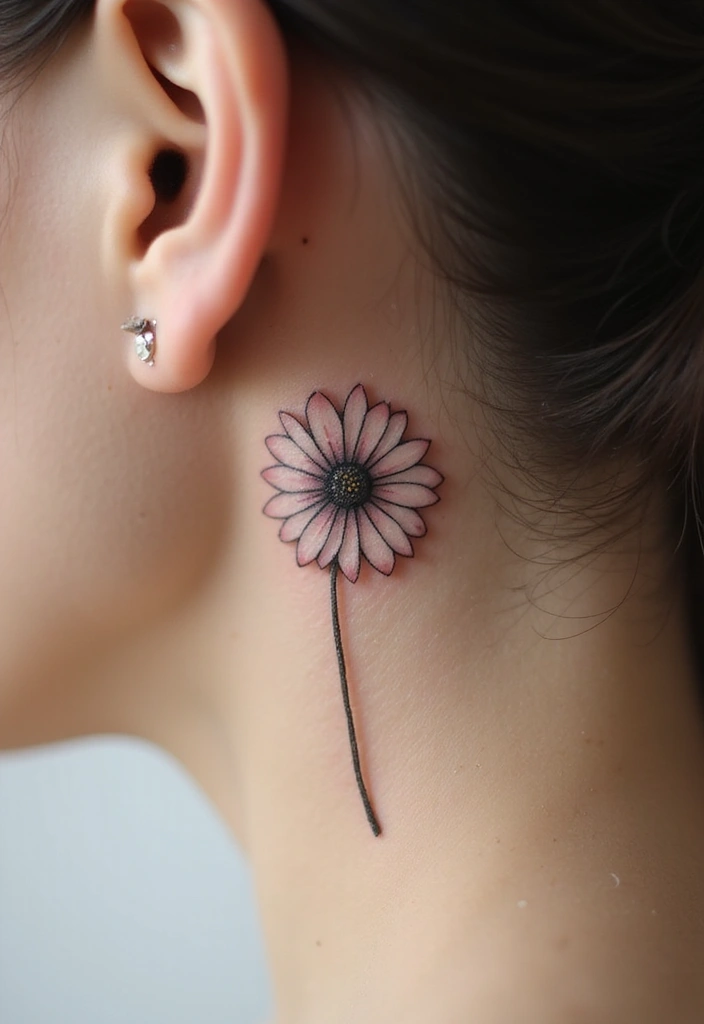 30 Daisy April Birth Flower Tattoo Designs You’ll Love - 2. Minimalist Daisy Behind the Ear