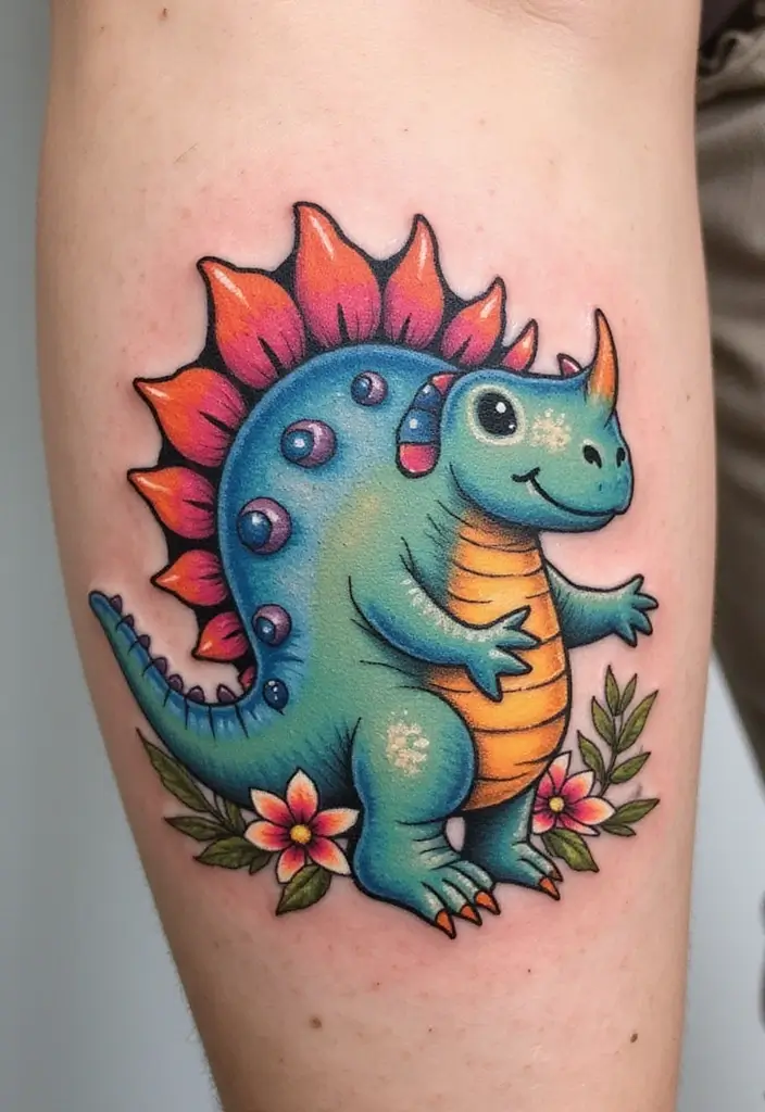 30 Dino Tattoo Meaning and Creative Design Ideas - 2. Stegosaurus: A Gentle Giant