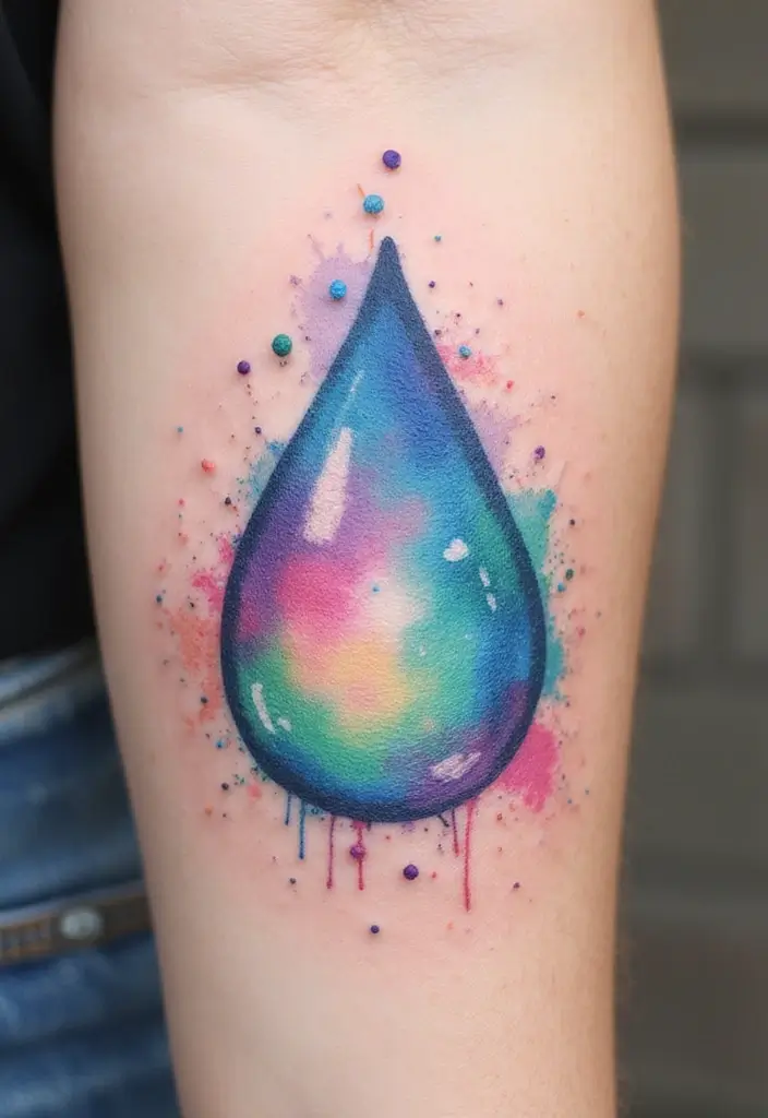 30 Empty Teardrop Tattoo Meaning and Design Ideas - 2. Watercolor Teardrop
