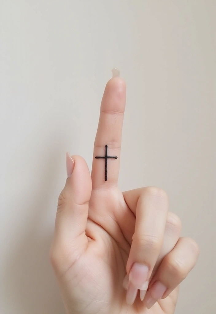 30 Hand Cross Tattoos That Blend Faith and Style - 2. Minimalist Black Line Cross
