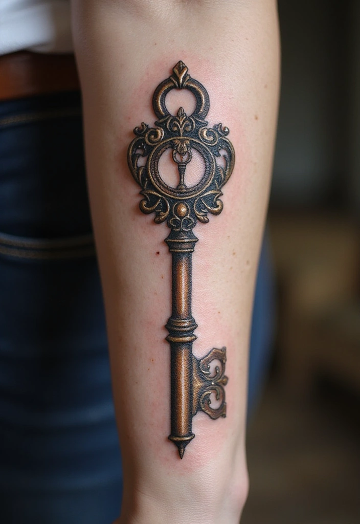 30 Key Lock Tattoo Ideas Symbolizing Love and Mystery - 2. Antique Key with Lock