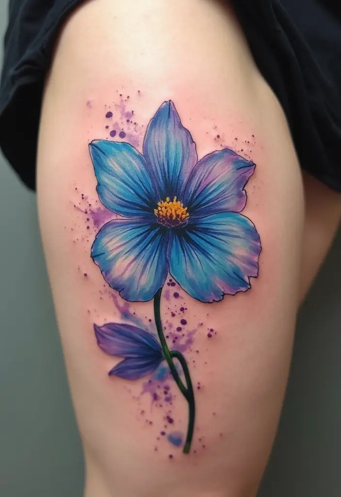 30 Larkspur Tattoo Designs Inspired by Birth Flowers - 2. Watercolor Larkspur Blossom