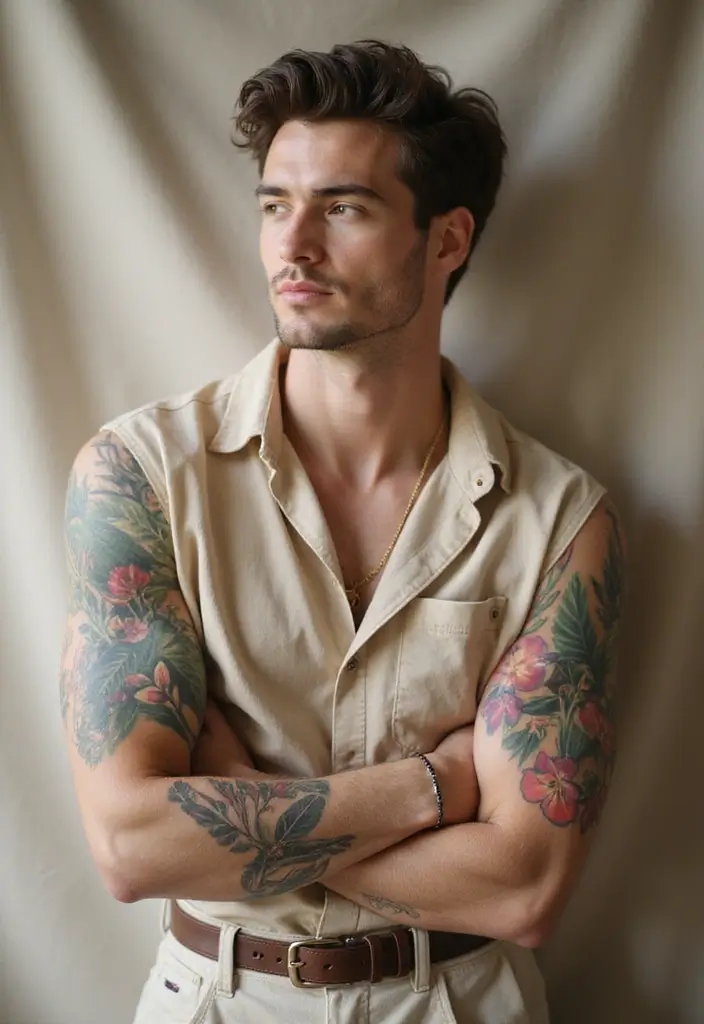 30 Mens Flower Sleeve Tattoo Ideas with Bold Florals - 2. The Exotic Orchid