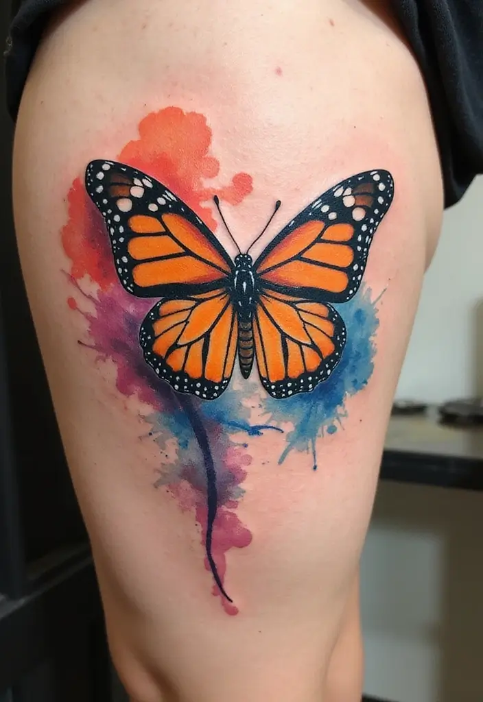 30 Monarch Butterfly Tattoo Designs with Deep Symbolism - 2. Watercolor Monarch Tattoo
