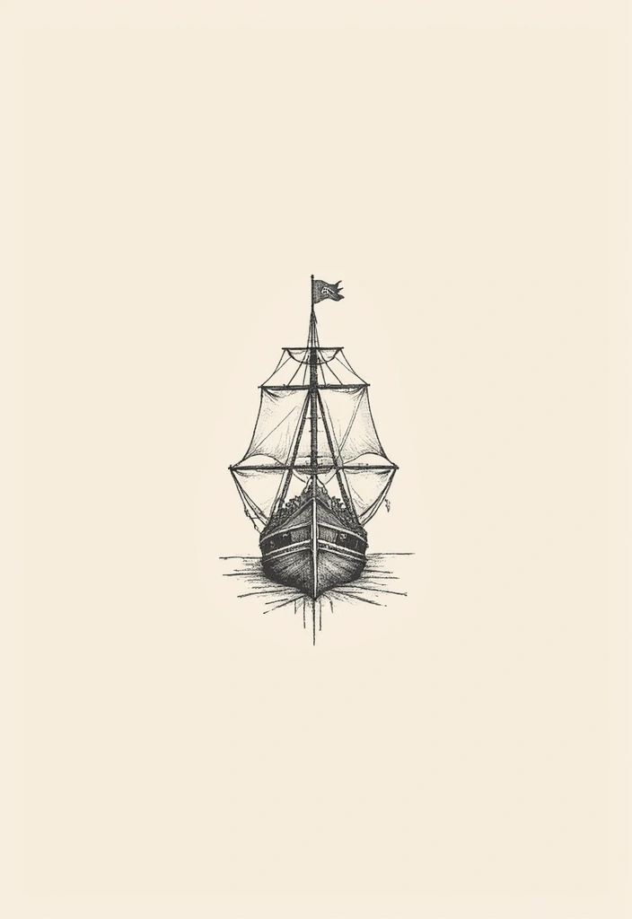 30 Pirate Ship Tattoo Designs for Ocean Lovers - 2. Minimalist Pirate Ship Tattoo