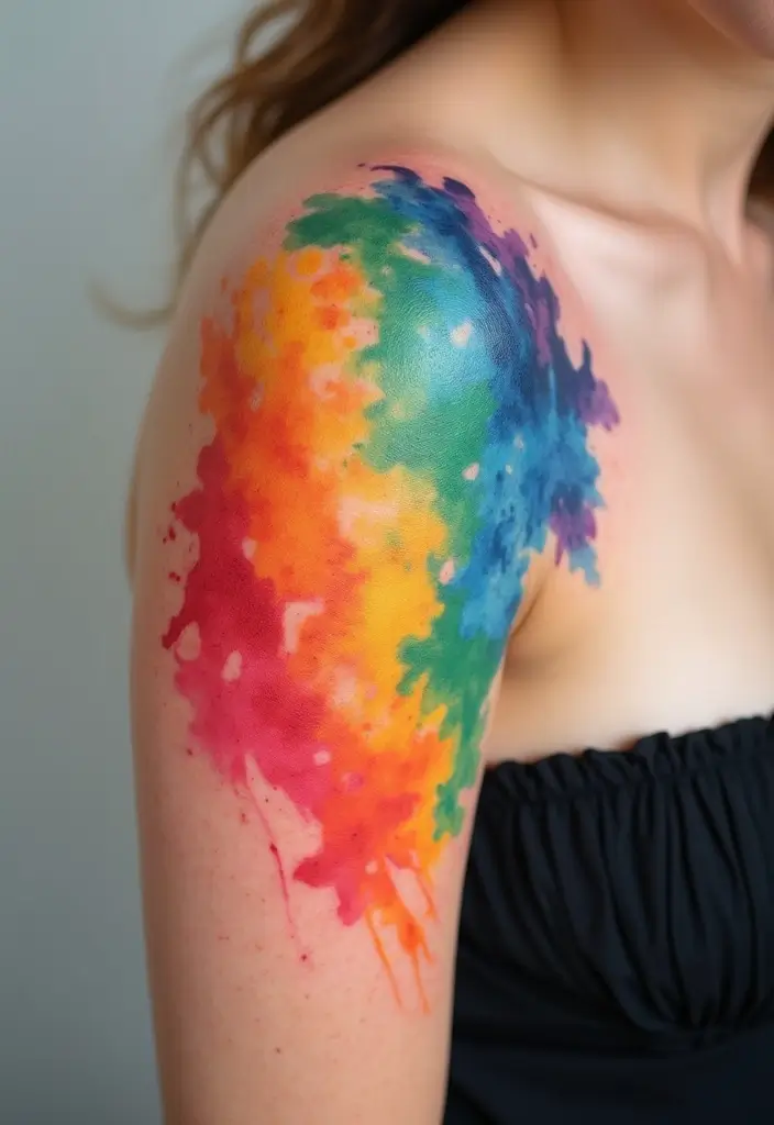 30 Rainbow Tattoo Ideas Full of Color and Meaning - 2. Watercolor Rainbow Splash