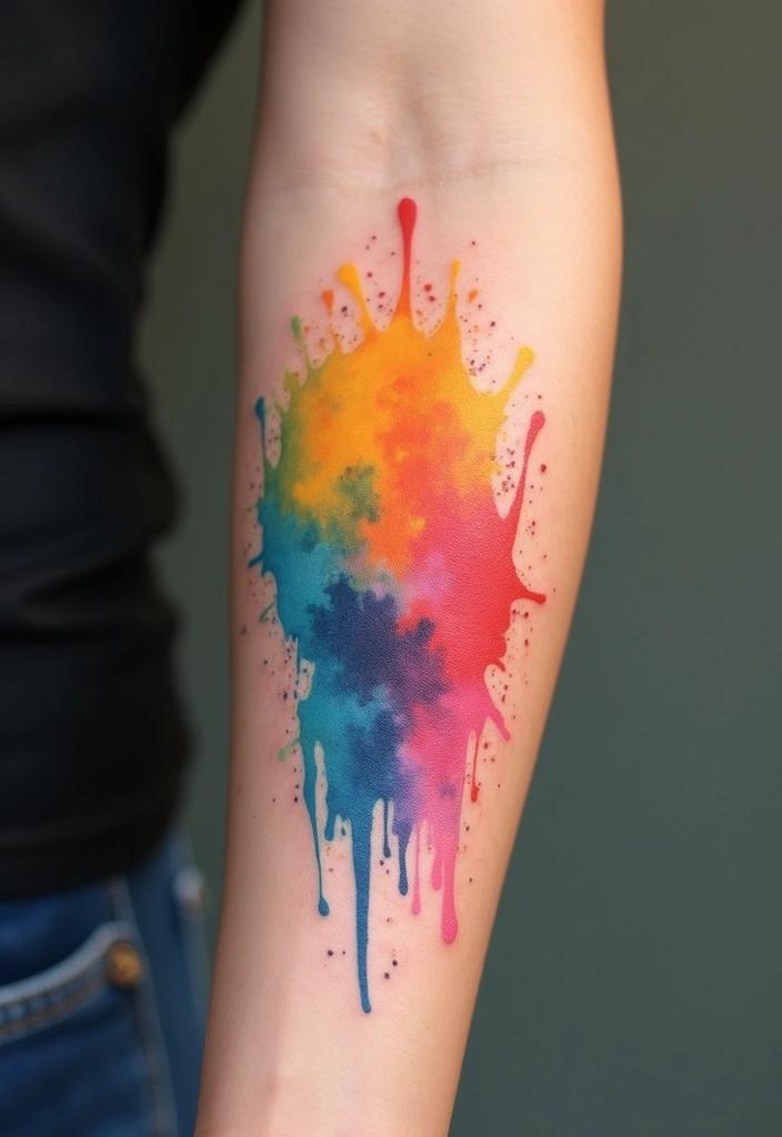 30 Rainbow Tattoos That Symbolize Hope and Diversity - 2. Rainbow Watercolor Splash