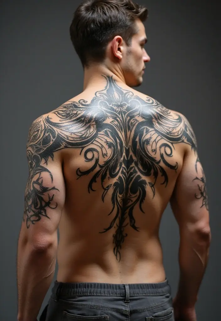 30 Shoulder and Back Tattoos for Guys with Masculine Energy - 2. Tribal Patterns