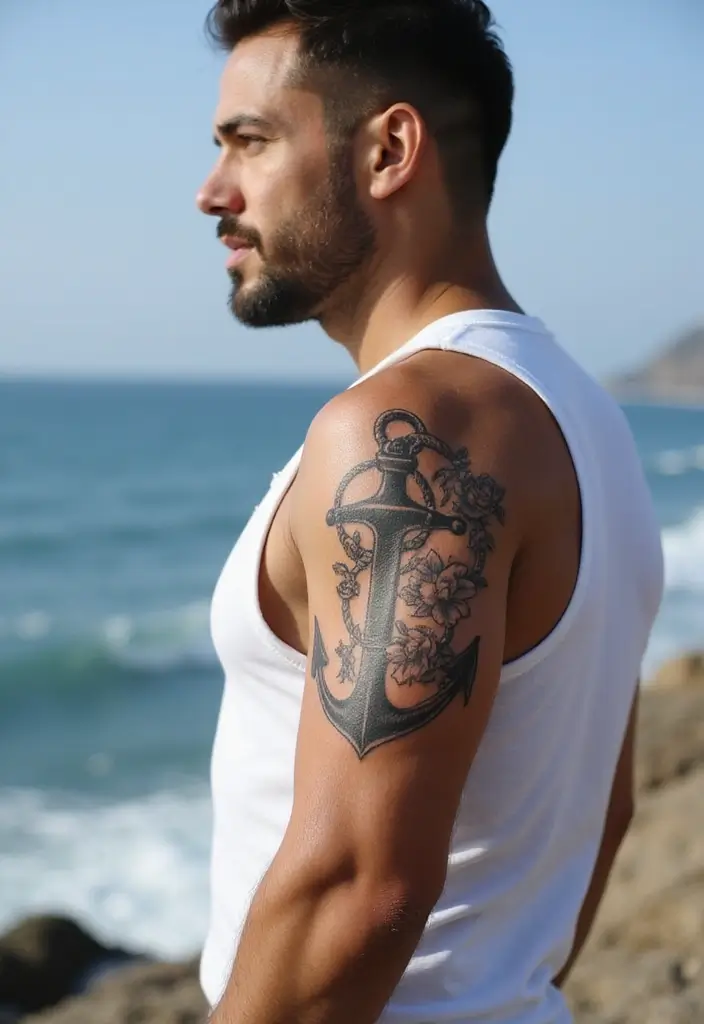 30 Shoulder Tattoos for Men with Meaningful Designs - 2. Anchor: Stability and Hope