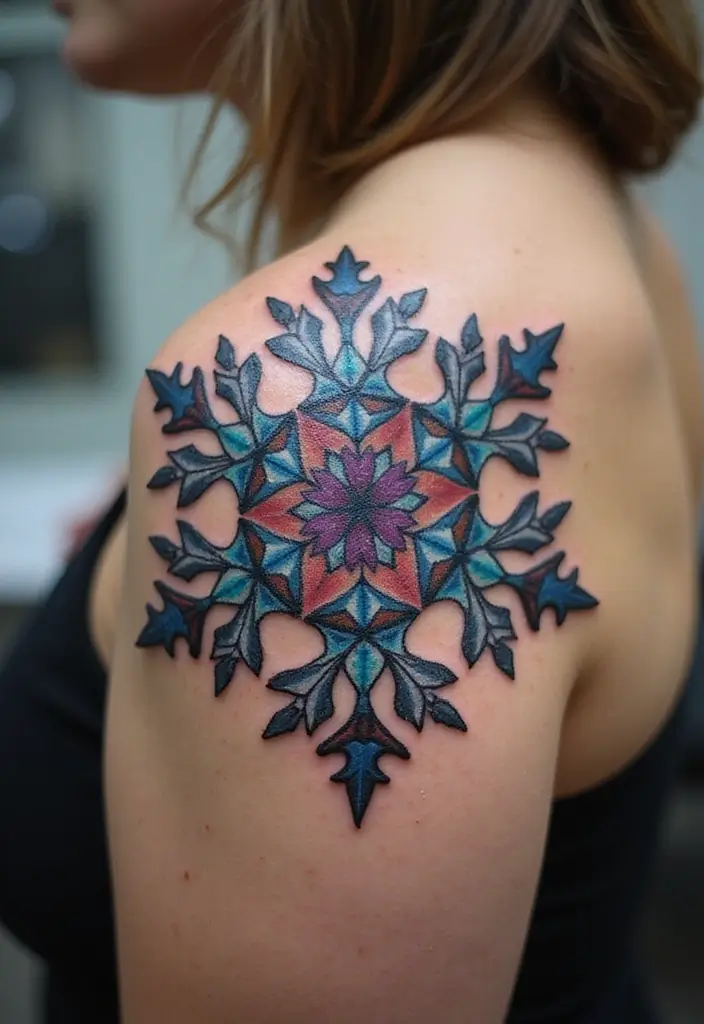 30 Snowflake Tattoo Ideas with Delicate and Unique Patterns - 2. Geometric Snowflake