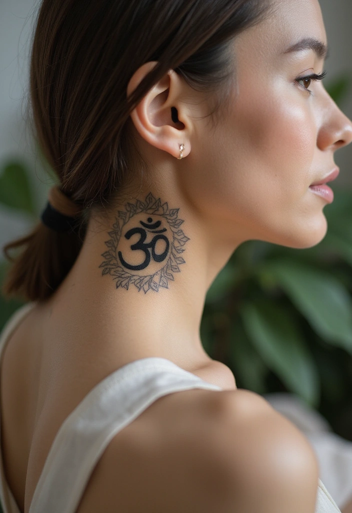 30 Spiritual Neck Tattoos with Deep Symbolism - 2. The Om Symbol