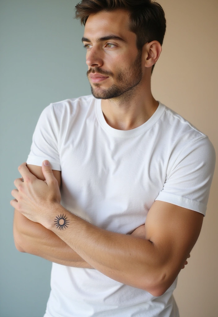 30 Sun Tattoo Men Ideas for Radiant Energy - 2. Minimalist Sun Tattoo