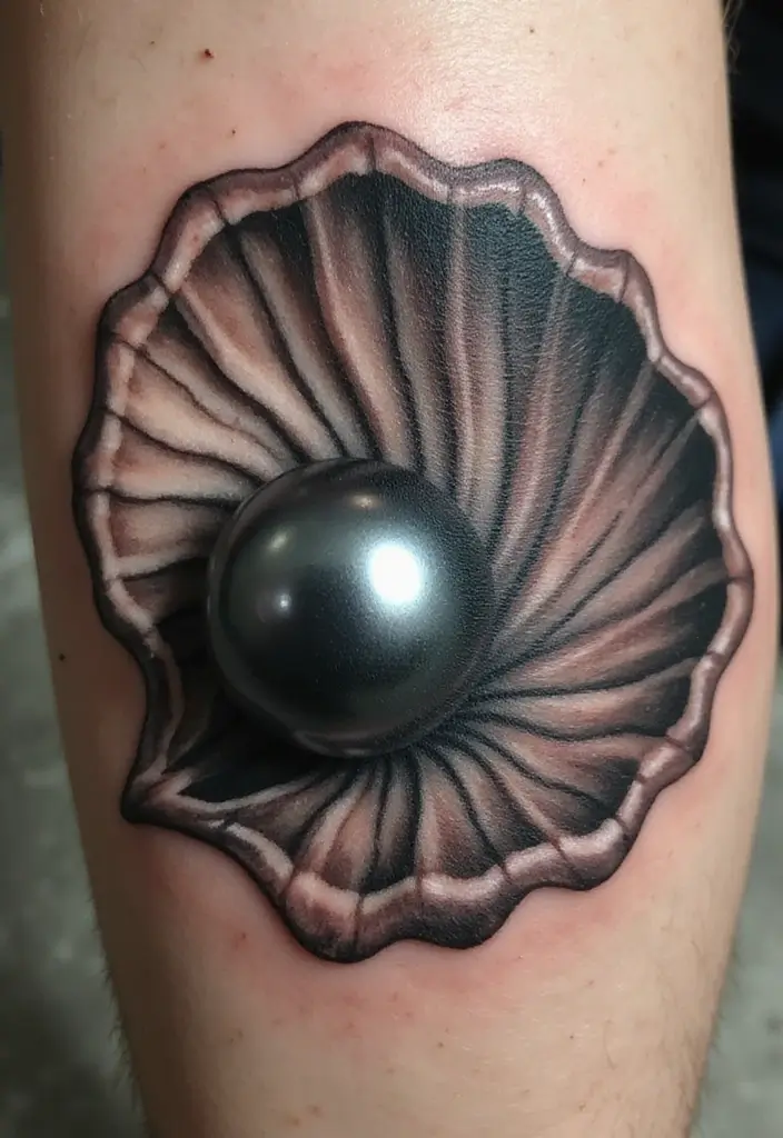 30 Tattoo Black Pearl Ideas to Inspire Your Next Ink - 2. Black Pearl in a Seashell