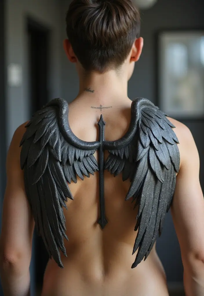 30 Tattoo Cross 3D Designs That Look Realistic - 2. Cross with Wings