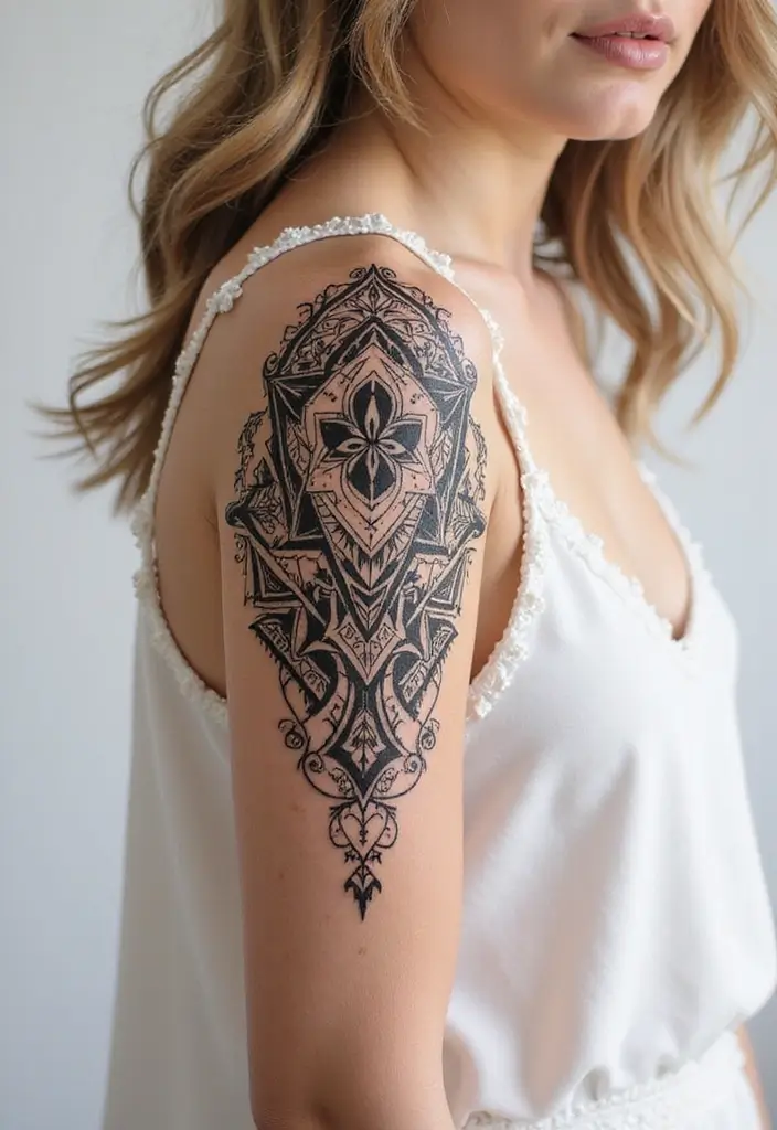 30 Tattoo Shoulder Designs for Women with Feminine Flair - 2. Geometric Shapes