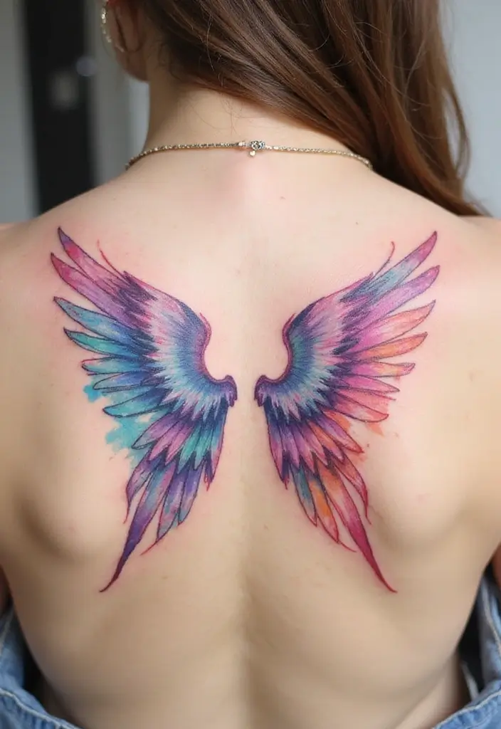 30 Shoulder Wing Tattoo Ideas with Angelic Inspiration - 2. Watercolor Angel Wings
