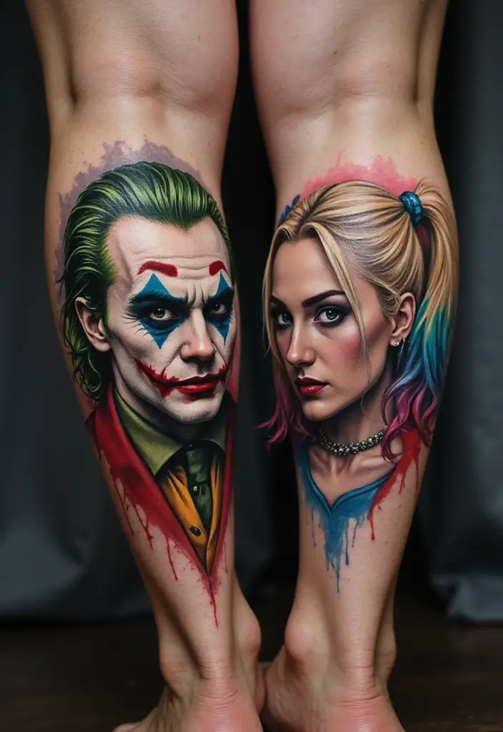 30 The Joker Tattoo Meaning and Unique Designs - 2. The Joker and Harley Quinn Duo