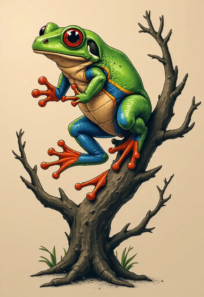 30 Tree Frog Tattoos with Playful and Unique Vibes - 2. Whimsical Jumping Tree Frog