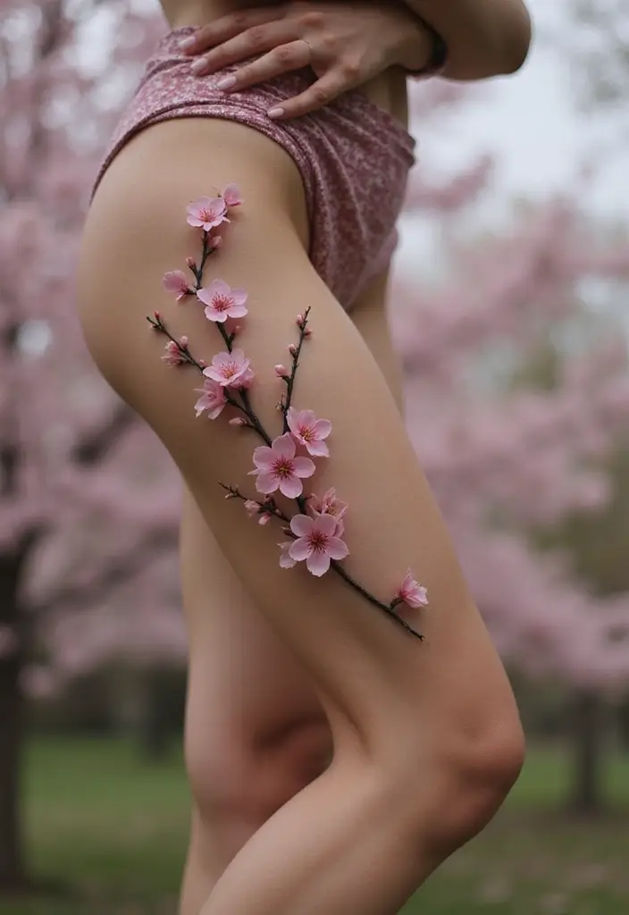 30 Tree Leg Tattoo Designs for Nature-Inspired Ink - 2. Delicate Cherry Blossom