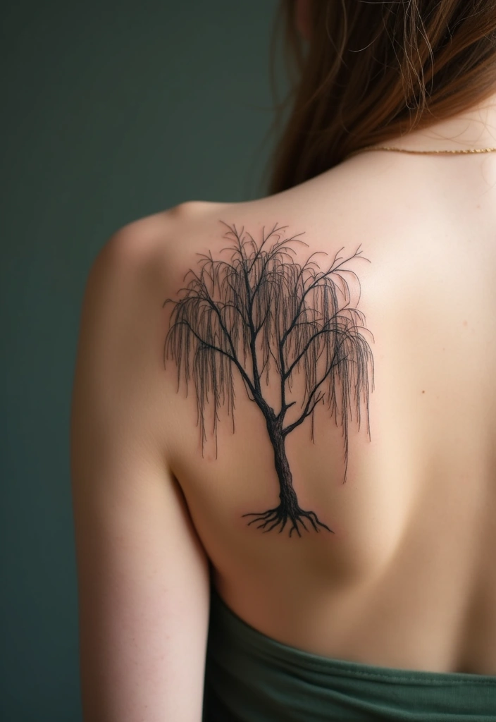 30 Tree on Shoulder Tattoo Ideas That Look Stunning - 2. Whimsical Willow