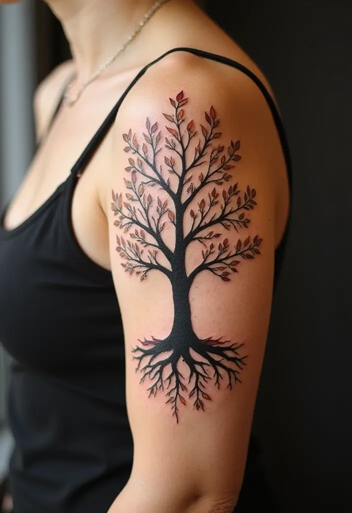 30 Unbreakable Bond Tattoo Inspirations Full of Emotion - 2. Family Tree Silhouette