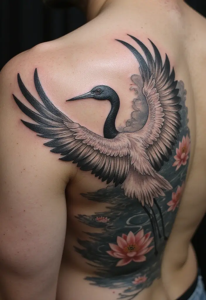 30 Yakuza Tattoo Name Inspirations and Their Meanings - 2. 鶴 (Tsuru) - The Crane
