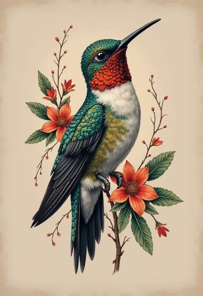 30 3D Hummingbird Tattoos That Feel Lifelike - 30. The Timeless Beauty