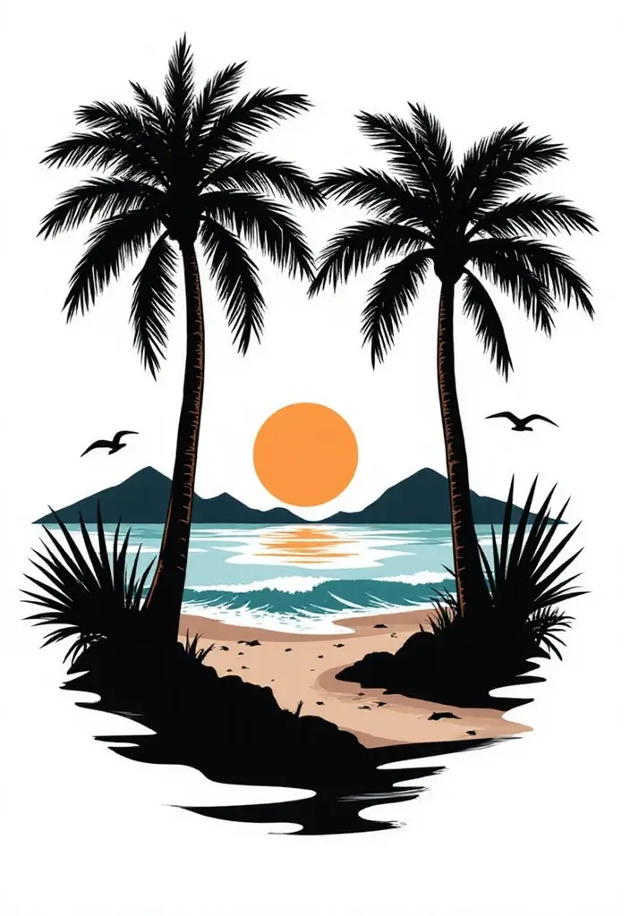30 Beach Tattoos for Guys with Laid-Back and Cool Vibes - 30. Beach Scene Silhouette