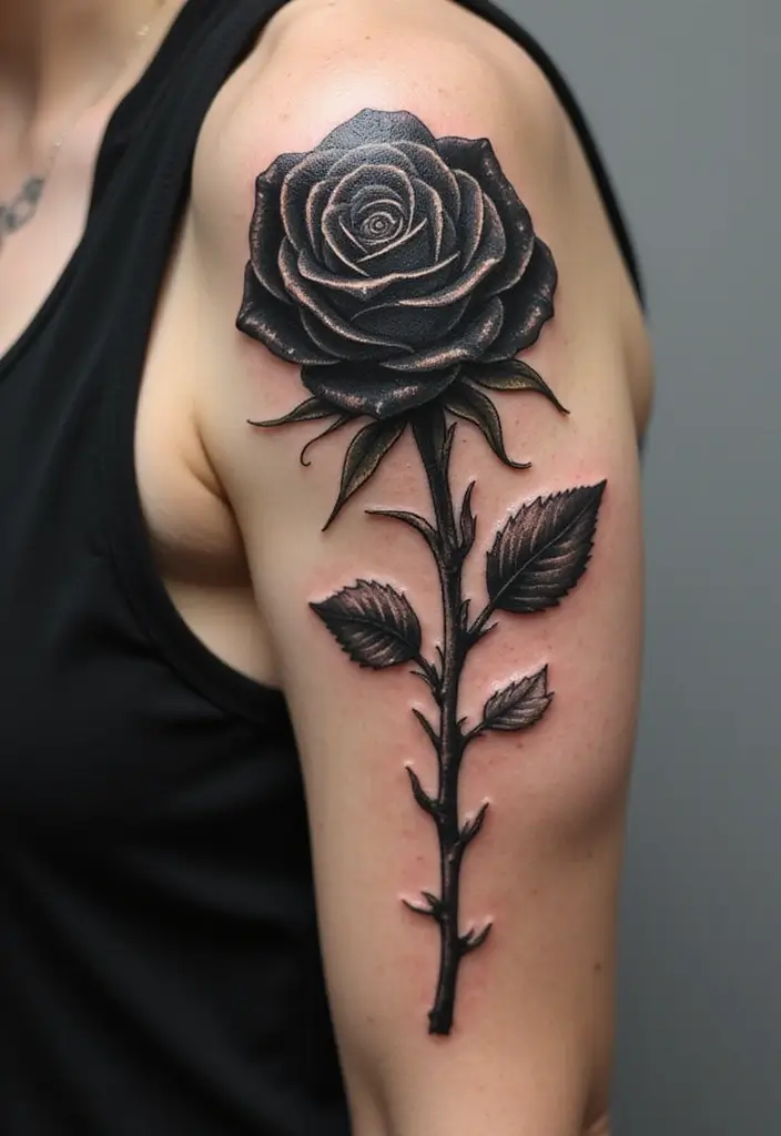 30 Black Rose Tattoo Meaning and Design Inspirations - 30. Black Rose with Personal Symbols