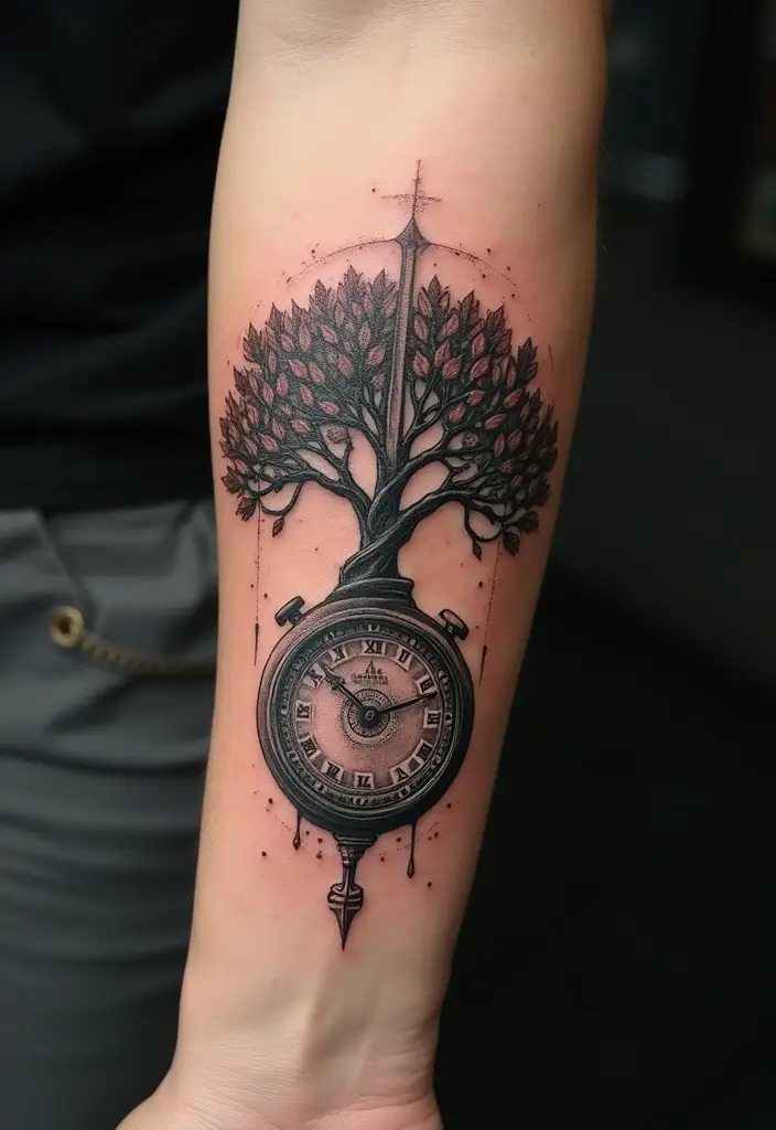 30 Clock Tattoo on Hand Ideas That Stand the Test of Time - 30. Clock and the Tree of Life