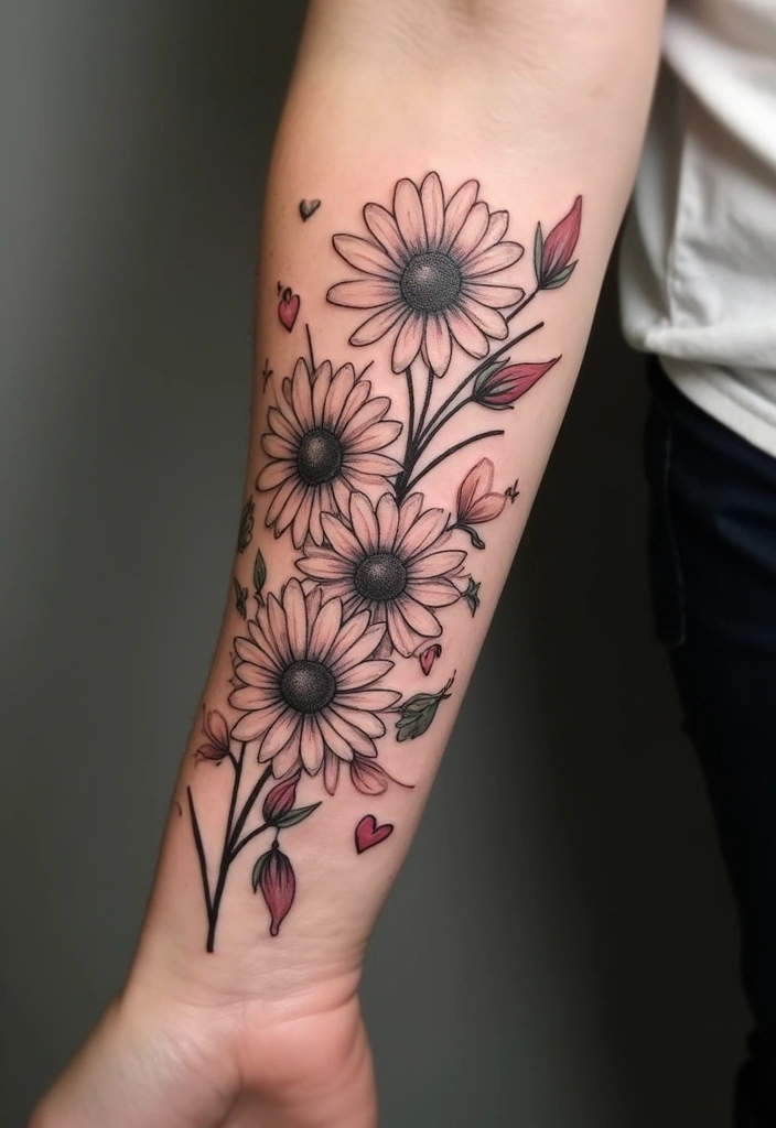 30 Colorful Daisy Tattoo Inspirations Full of Joy - 30. Daisies as a Memorial