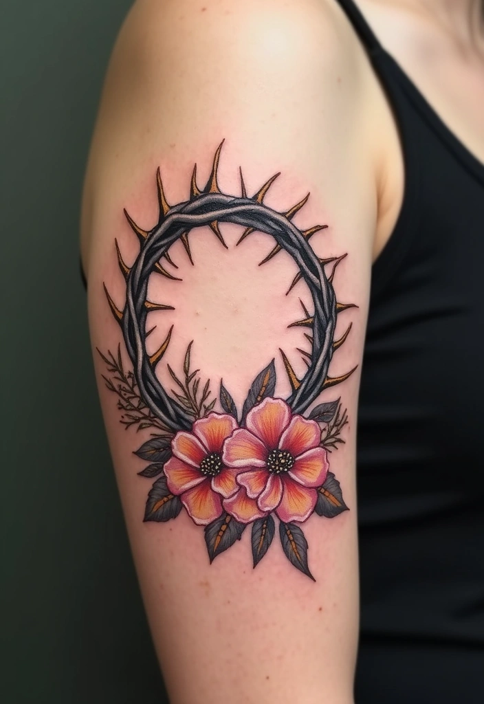 30 Crown of Thorns Bicep Tattoo Inspirations You’ll Admire - 30. Legacy Tribute