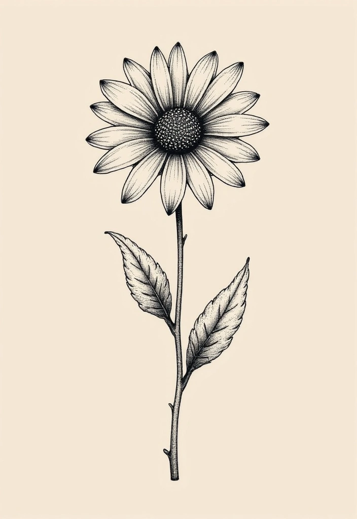 30 Daisy April Birth Flower Tattoo Designs You’ll Love - 30. Minimalist Daisy with Dot Work