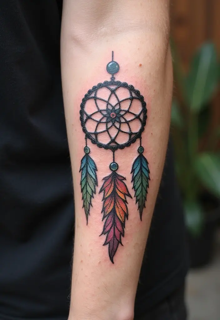 30 Dream Catcher Tattoo Ideas for Men with Protective Energy - 30. Dream Catcher with a Skincare Motif