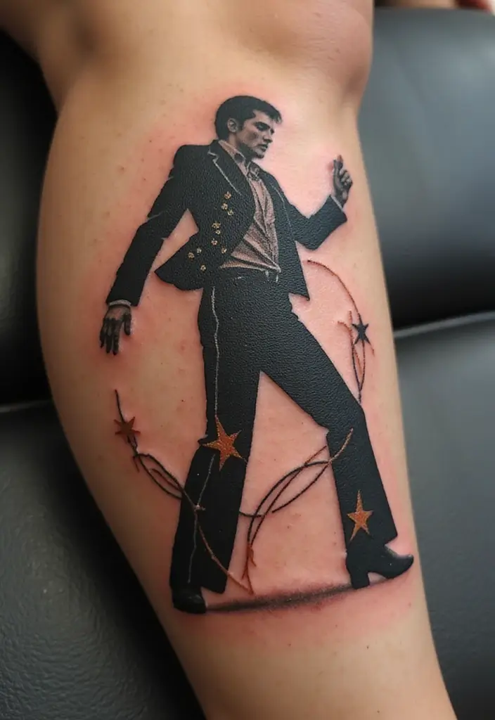 30 Elvis Silhouette Tattoo Ideas for Rock Legends - 30. Elvis with a Dynamic Pose